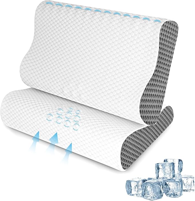 Memory Foam Pillows 2 Pack Neck Pillow - Neck Support Pillow for Pain Relief, Ergonomic Cervical Pillow for Sleeping, Orthopedic Contour Bed Pillow for Side, Back, Stomach Sleepers,Grey