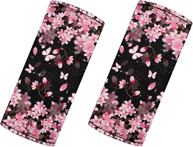BIGCARJOB 2 Pcs Luggage Handle Cover for Suitcase with Pink Cherry Blossom Print Travel Suitcase Handle Sleeve Covers Identifier Travel Bag Wraps Luggage Accessories