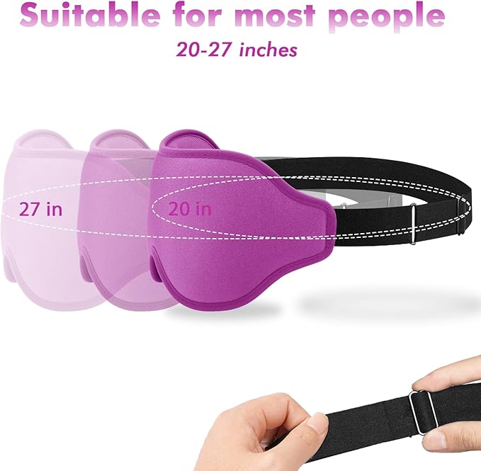 Sleep Eye Mask for Men Women, Sleeping Mask for Side Sleeper, Travel Blackout Night Blindfold Eye Shade Cover with Adjustable Strap (Purple-3D)