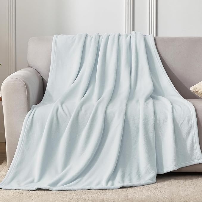 Hansleep Fleece Ice Blue Twin Blanket, Super Soft Flannel Fuzzy Plush Cozy Blanket for All Seasons, Ice Blue, Twin 60x80 Inches