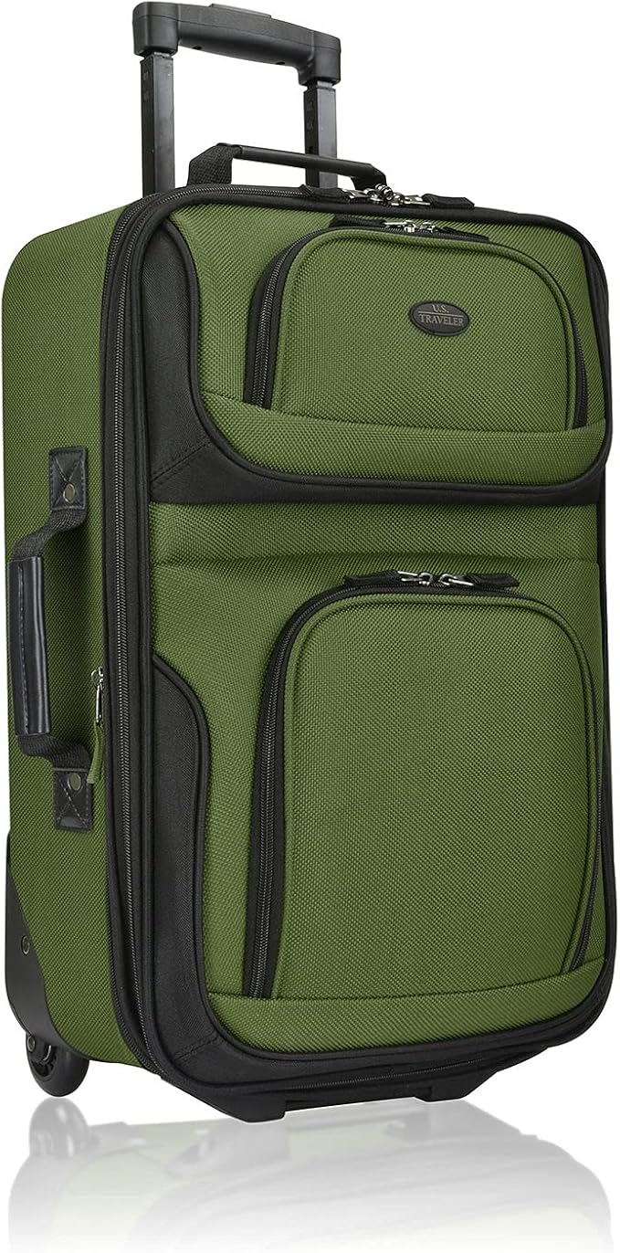 U.S. Traveler Rio Lightweight Softside Rolling Carry-on Suitcase, 2-Wheel Single, Green