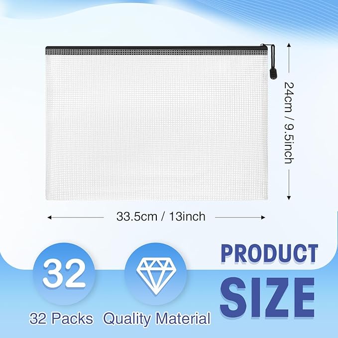 Jetec 32 Pcs Mesh Zipper Bags Toy Storage Bikini Organizer Bag Bolsas Para Guardar Trajes De Bano Waterproof Zipper Reusable Pouch Puzzle Multipurpose for Storage Office(Black,13 x 9.5 Inch)