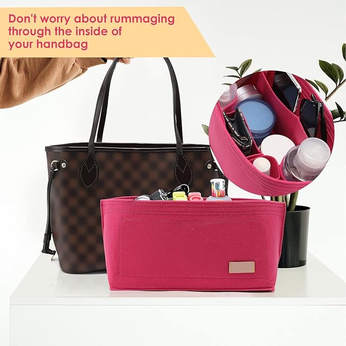 Premium Felt Purse Organizer Insert Compatible with Neverfull GM and More, Felt Bag Organizer Liner with Base Shaper for Tote Handbags,Rose/XL