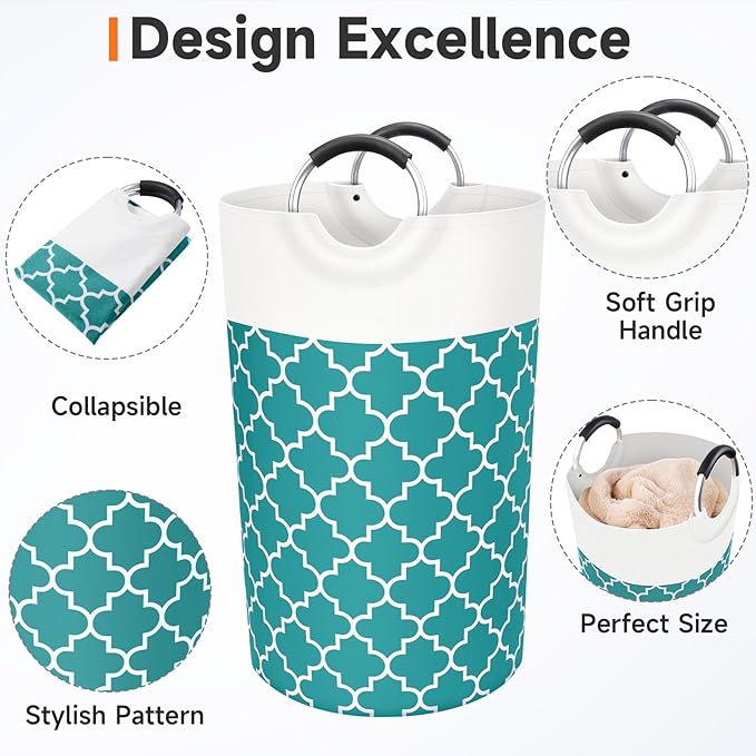 Large Laundry Basket Laundry Hamper Bag Washing Bin Clothes Bag Collapsible Tall with Handles Waterproof Travel Bathroom College Essentials Storage for College Dorm, Family (Green) 82L