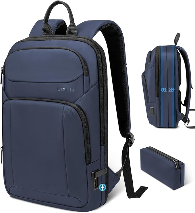 Backpack for Men Slim & Expandable Travel Laptop Backpack with USB Charging Port Water Resistant Anti-Theft Business Backpack Fits 15.6In Laptop for Commute Work College with Small Bag(Navy Blue)
