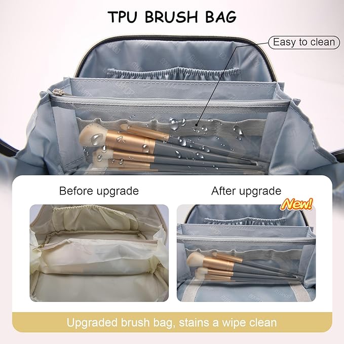 BOYATU Travel Makeup Bag for Women: Cosmetic Organizer Bag with Compartments - Leather Make up Bags Set of 3 (G-5-Gold Yellow)