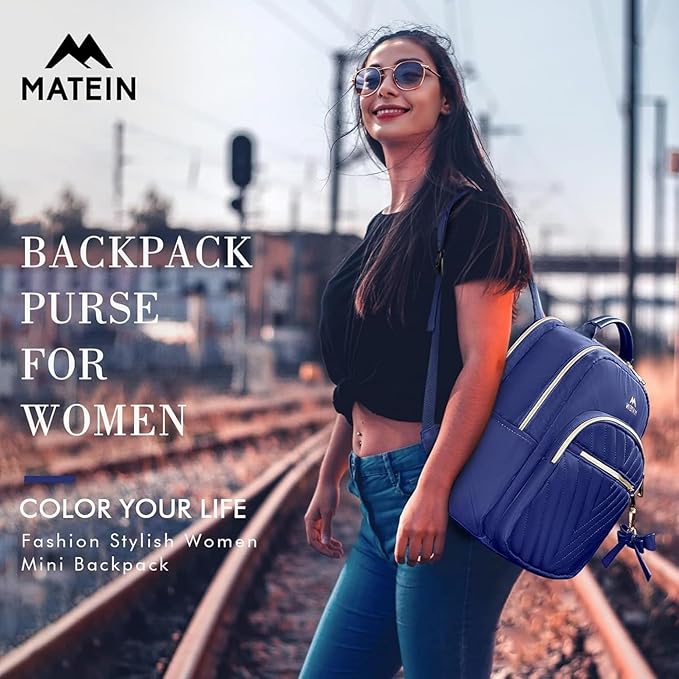 MATEIN Small Backpack Purse for Women, Cute Lightweight Mini Daypack, Fashion Waterproof Casual Daily Shoulder Bag, College School Bookbag for Ladies Teen Girls, 2pcs Sets, Blue