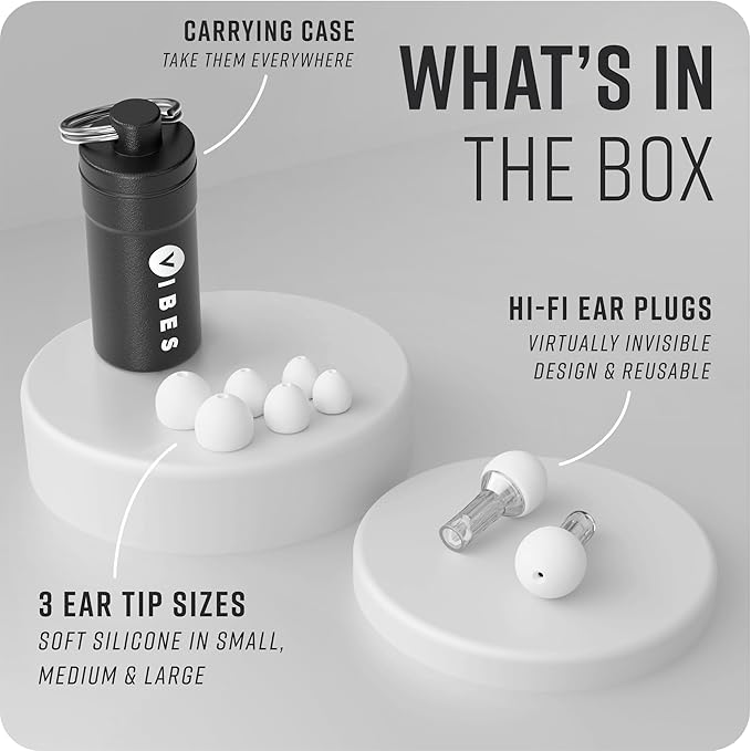 VIBES High Fidelity Concert Ear Plugs – Reusable Noise Reducing Ear Plugs for Concerts, Musicians, Raves, and Live Events – Comfortable Hearing Protection for Loud Environments