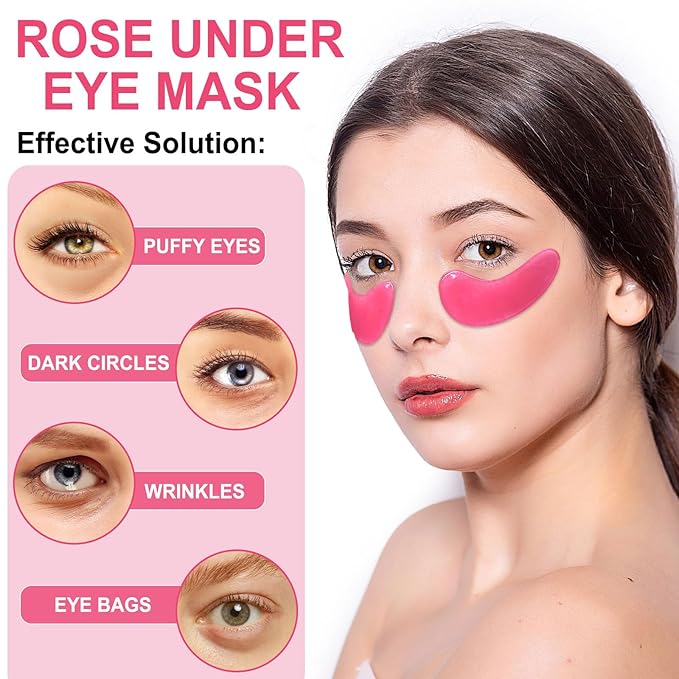LAVONE Eye Mask - 15 Pairs Rose Under Eye Patches Skin Care Products - Eye Masks Skincare for Dark Circles and Puffiness, Reduce Wrinkles, Eye Bags and Fine Lines, for Women and Man - Pink