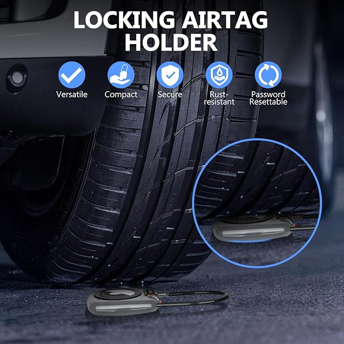 Compatible with Apple AirTag Secure Lock with Wire Cable, 3-Digit Combination Luggage Locks, Alloy Body Ultra Durable Anti-Lost Protective Case for Luggage, Bags, Suitcase, and Backpacks (Grey)
