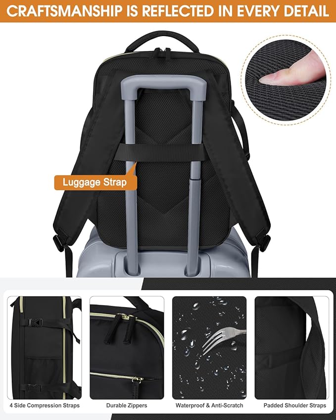 Capolo Travel Backpack for Women Men Waterproof Laptop Backpack Airlines Approved Carry On Backpack Bag Computer Bookbag for Business, Work, Traveling Fits 17 Inch Laptop(Black)