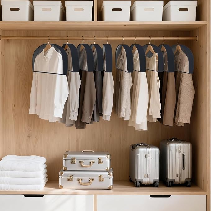 Kntiwiwo Shoulder Covers for Hanging Clothes (Set of 10) Breathable Garment Dust Covers Clothes Protectors Covers for Closet with 2" Gusset for Suit, Coats, Jackets, Dress