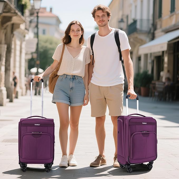 Carry on Suitcase 22x14x9 Airline Approved,20 inch Lightweight Suitcases with 360° silent swivel wheels, TSA Lock and Compartment, Large Capacity travel Suitcase-Purple