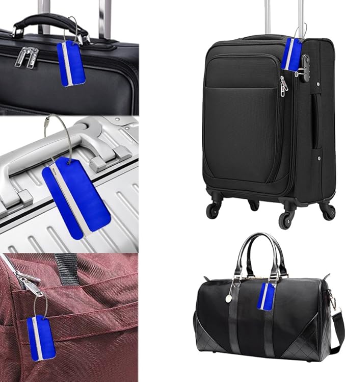 5Pack Blue Aluminum Luggage Tags, Luggage Tag Holders for Travel Luggage Baggage Identifier by Ovener