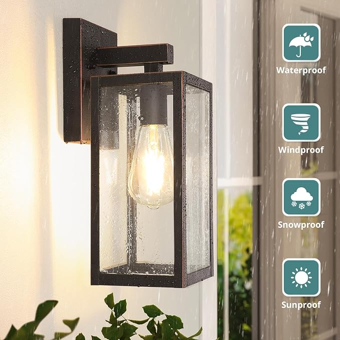 MAXvolador Outdoor Wall Light Fixture, Exterior Waterproof Wall Lantern | Porch Wall Sconce Large Oil Rubbed Bronze, Anti-Rust, E26 Socket, Clear Glass, Outside Wall Mount Light, Front Door Lighting