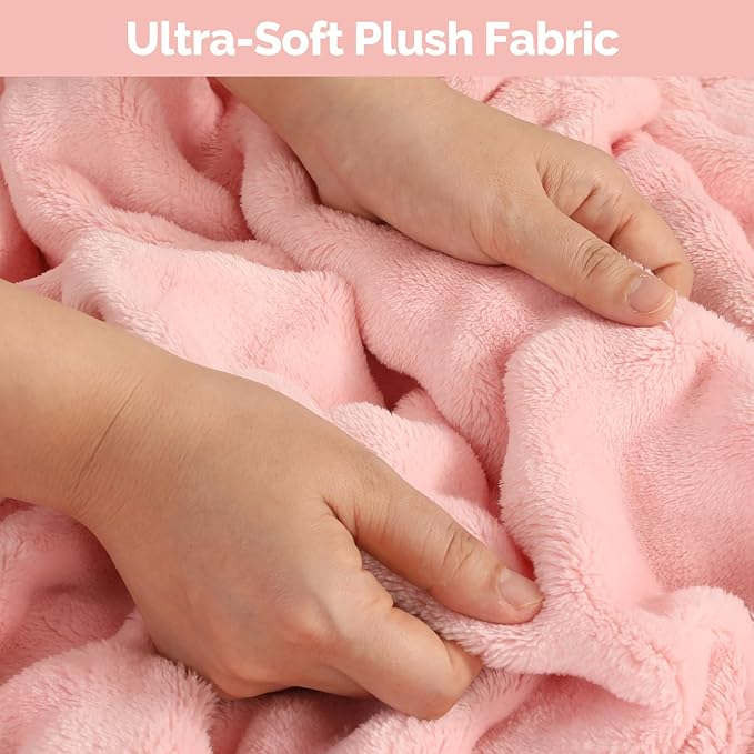 Pink Travel Blanket for Airplane, Soft Lightweight Flannel Blanket, Compact & Portable with Storage Bag, Luggage Strap & Clip, Cozy Travel Essential for Flights, Road Trips & More,40.7" x 64.1"