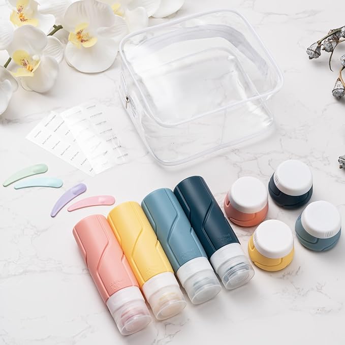 MODENGKONGJIAN Travel Bottles for Toiletries,TSA Approved Silicone Squeezable Travel Shampoo Bottles, 3oz Leak Proof Refillable Toiletry Cosmetic Containers （15 Pcs/Colorful）