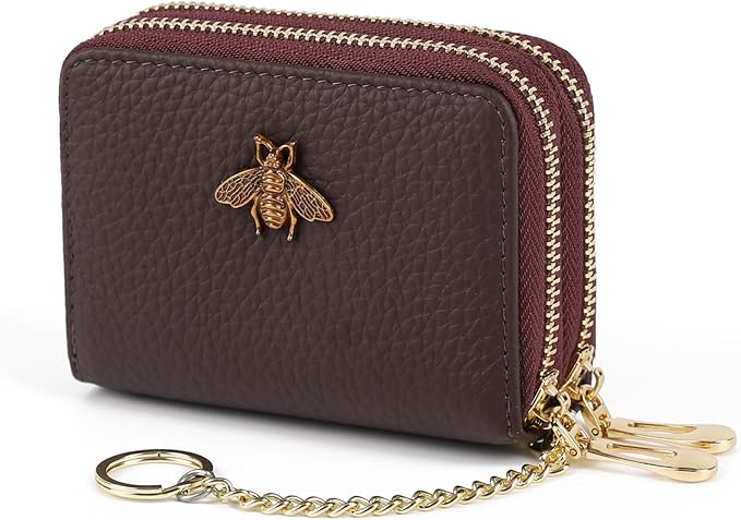 imeetu RFID Credit Card Holder, Small Leather Zipper Card Case Wallet for Women