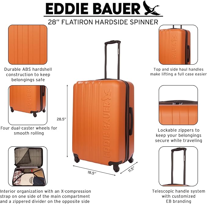 Eddie Bauer Flatiron Check-In 28" Luggage | Hardside | Spinner Wheels | Expandable | Lightweight | Travel Essentials - Paprika