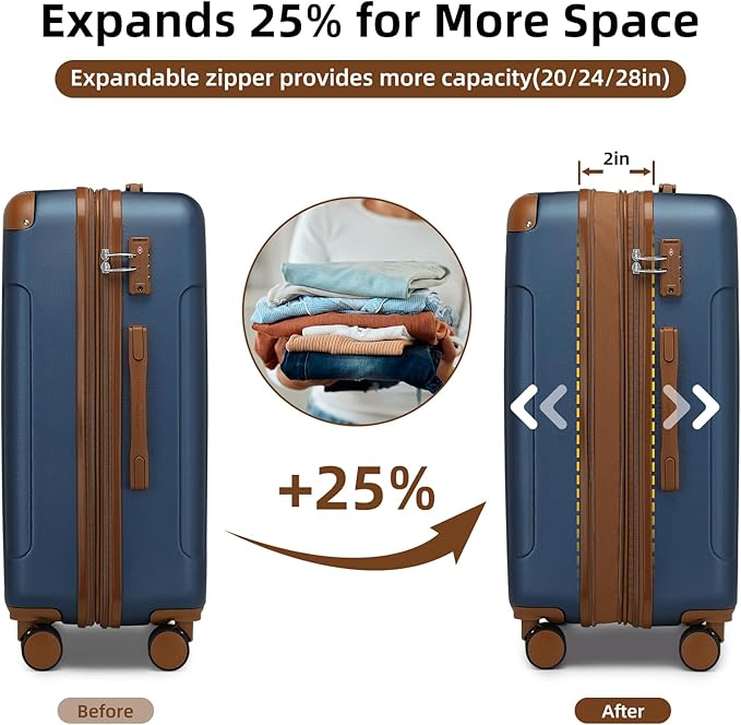 LARVENDER Luggage Sets 6 Piece, Expandable Luggage Set Clearance for Women, Suitcases with Wheels, Hardside Hard Shell Travel Luggage with TSA Lock (Blue Brown, 6pcs)