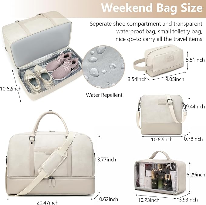 Wogarl Weekender Bag for Women Men Large Overnight Bag Travel Duffel Bag with Shoe Compartment Toiletry Satchel Bag Carry On Bag Fit 21" Laptop