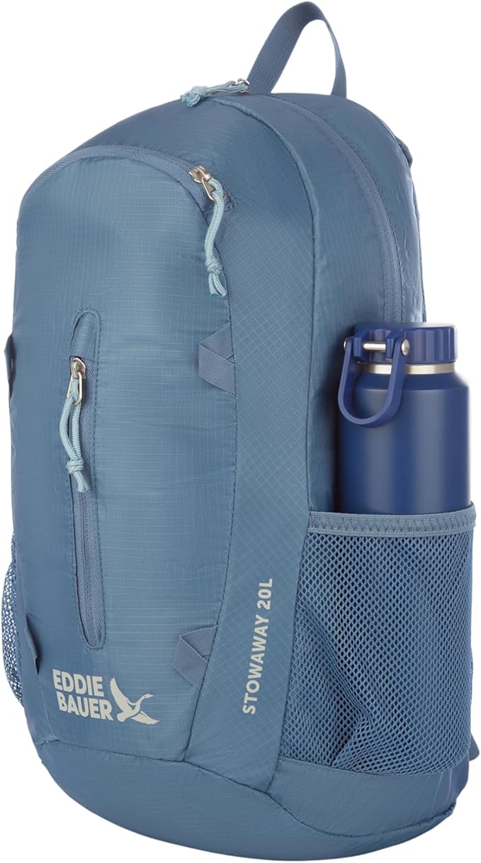 Eddie Bauer Stowaway Packable Backpack | Travel | Outdoor | Lightweight | Foldable | Durable | Ripstop Polyester | 20L - Blue Tile