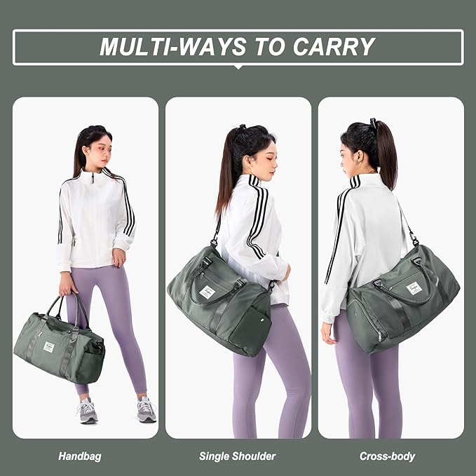 Weekender Gym Duffel Bags for Women Olive Green with Toiletry Bag