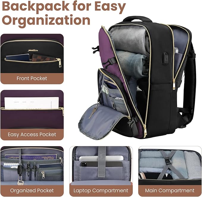YAMTION Luggage Sets 6 Piece,Hardside 20In Suitcase with Spinner Wheels,TSA Lock,Carry On Suitcase Travel Essentials for Personal Items,Purple