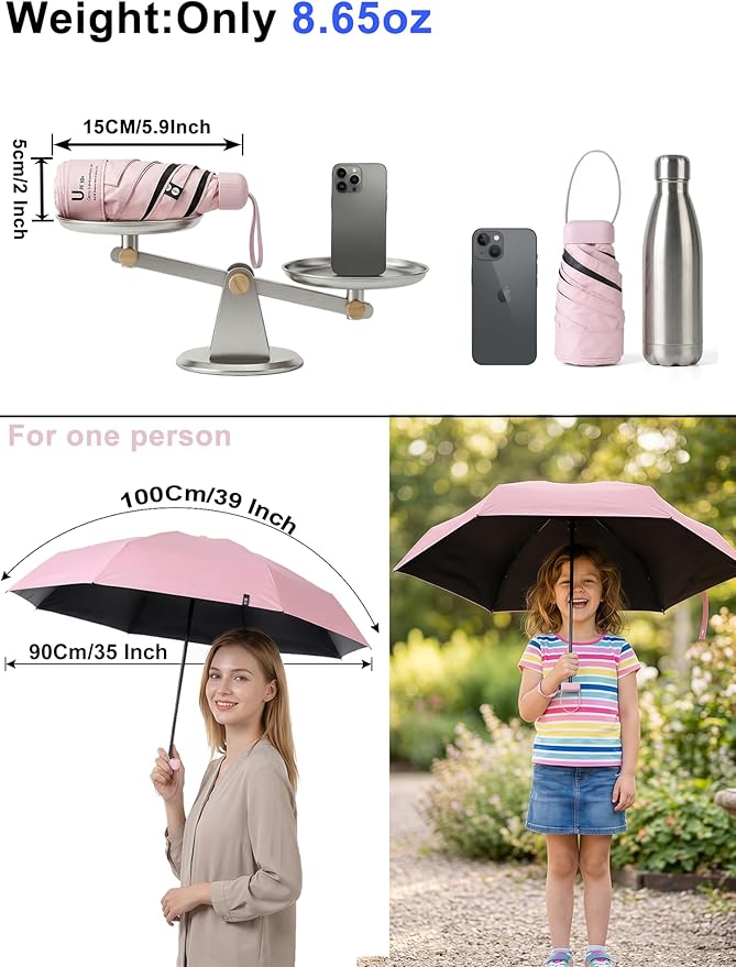 BAODINI Mini Travel Umbrella Small Compact UV Blocking Manual Open Close Portable Sun Protection for Women Kids and Men