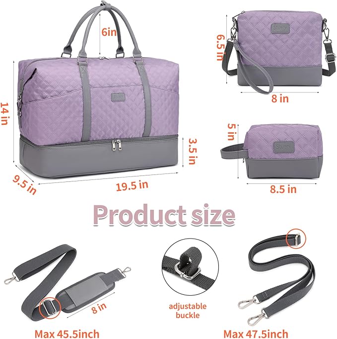 Weekender Bag, Large Travel Duffel Bag for Women, Carry on Overnight Bag with Shoe Compartment and Toiletry Bags