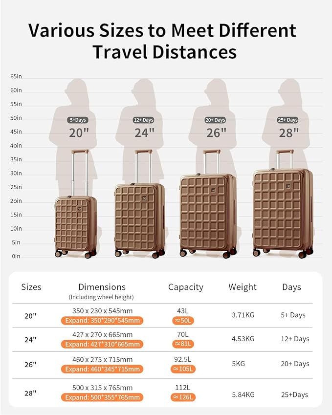 aji Expandable Top Opening 28 Inch Checked Luggage with Spinner Wheels, Large Suitcase with TSA Lock, Hard Shell Travel luggage Suitcases for Men Women, for 25+Days Travel, Chocolate Brown