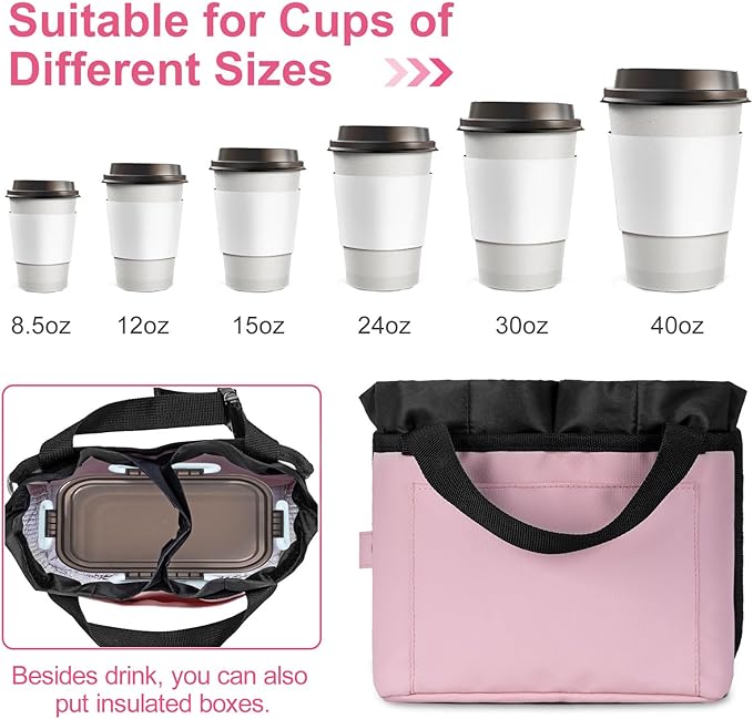Luggage Cup Holder - Multifunctional Travel Caddy - Fits Suitcase Handles, Also, as a Stroller & Automotive Cup Holder - Pink