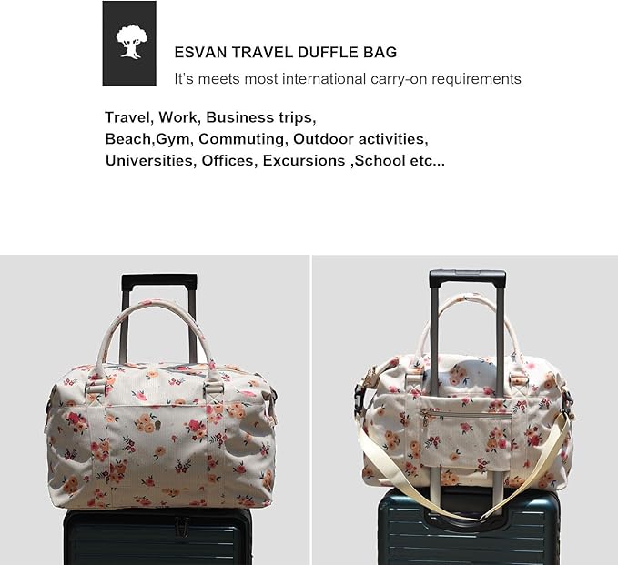 ESVAN Travel Tote Duffel Gym Bag,Weekender Overnight Carry-on Tote Crossbody Bag with Wet Pocket and Trolley Sleeve Upgraded