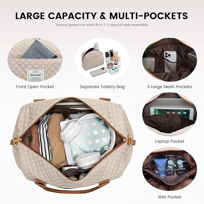 LOVEVOOK Travel Duffle Bag,Weekender Bags for Women with Shoe Compartment，Carry on Overnight Bag with Toiletry Bag,Gym Duffel Bag with Wet Pocket, Hospital Bags for Labor and Delivery
