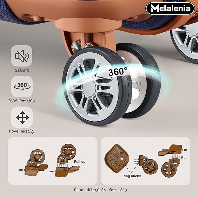 Melalenia Luggage Sets 7 Piece Hard Shell Carry on Suitcase with Spinner Wheels and TSA Lock, Lightweight Travel Duffel Bag for Women, Men, Navy Brown