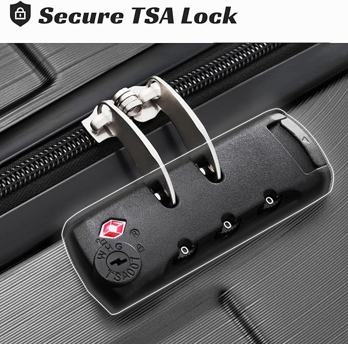 20 Inch Carry On Luggage, Lightweight ABS Hard Shell Suitcase with Spinner Wheels, Durable Travel Luggage with Combination Lock & Side Hooks for Men Women, Black
