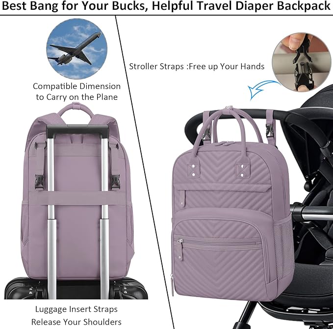 Tenot Diaper Bag Backpack for Women Large Capacity with Insulated Pockets Multifunctional Diaper Bags For Baby Girl Boy Waterproof Baby Bags For Mama Maternity Travel Bag Purple