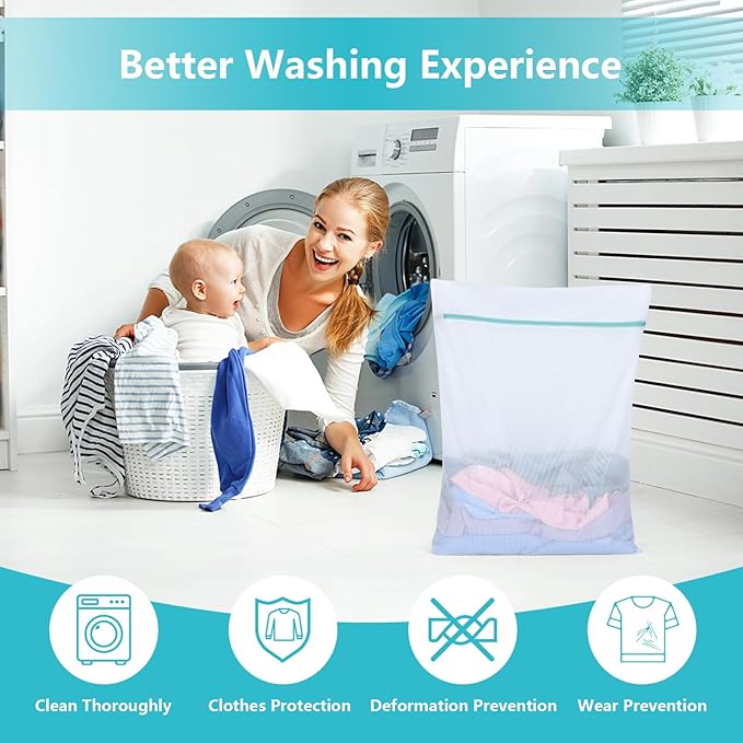 OTraki Mesh Laundry Bag for Delicates, 24 x 32 inch Large Mesh Delicates Bag for Washing Machine, Zippered Net Laundry Bag for Sweater Bed Sheet Blanket Toy College Dorm Don't Drying, Melting 140-176℉