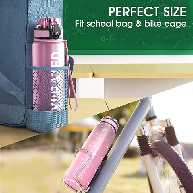 Sahara Sailor Water Bottle, 32/25/17oz Durable and Leakproof Water Bottles Motivational with Time Marker, Tritan, BPA Free, Wide Mouth with Easy Clean Brush for Gym, Travel, School, Office (1 Bottle)