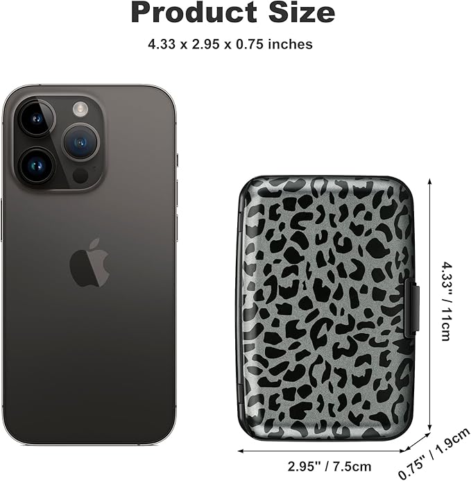 ELFISH Mini RFID Aluminum Wallet Credit Cards Holder Business Card Case Metal ID Case for Men Women(Black Leopard Print)