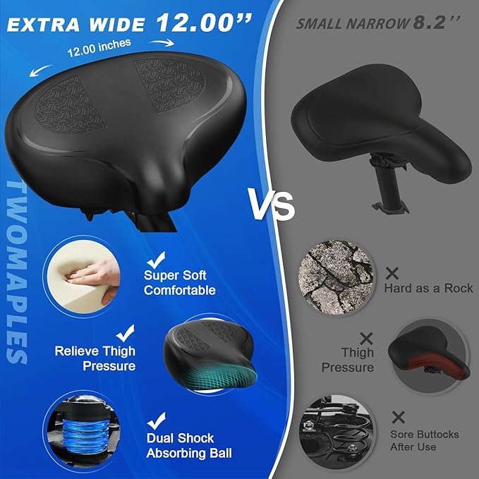 Noseless Bike Seat Cushion for Men & Women - Extra Padding & Comfort Wide Bicycle Seat, Oversized Comfortable Saddle for Peloton Bikes, Exercise Bikes, Electric Bikes, Cruiser Bikes