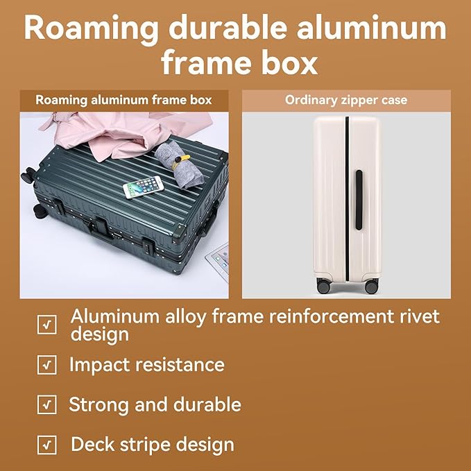 ROAMING Zipperless Luggage Airline Approved with Aluminum Frame, Lightweight PC Hardside Luggage with Spinner Wheels, Metal Travel Luggage with Double TSA Locks, Carry On 20 Inch, Dark Night Green