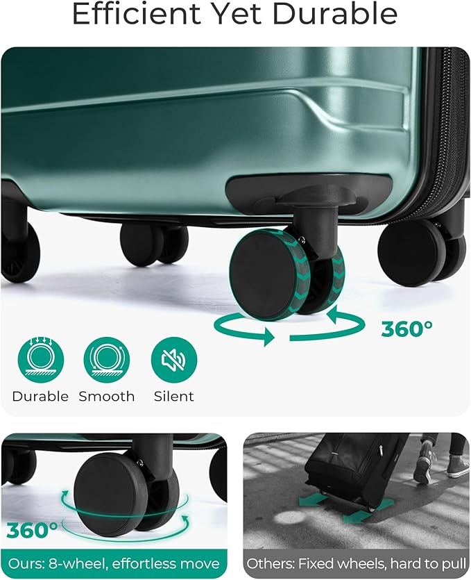 BAGSMART Carry On Luggage 22x14x9 Airline Approved with Spinner Wheels,Lightweight 20 Inch Luggage with TSA Lock,Expandable Hard Shell Carry On Suitcases for Men Women,Pine Green