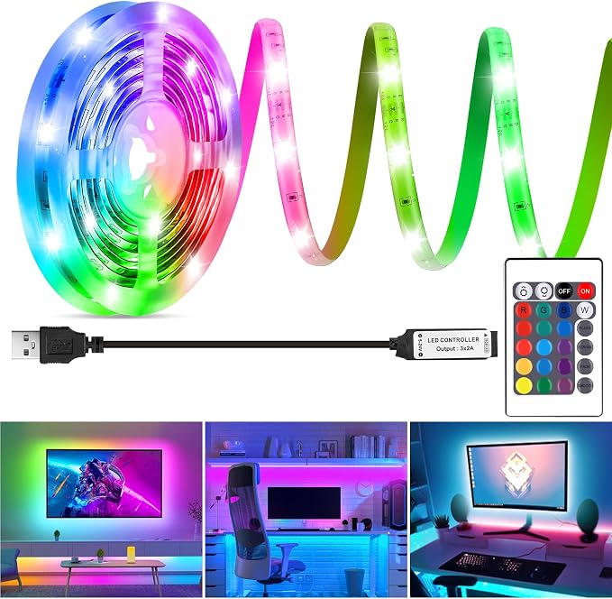 RGB LED Strip Lights 6.56Ft for 40-60in TV Backlight, with Remote | Waterproof IP65 Color Changing Strip Light, USB Powered Bias LED Lighting Kit, For TV Bedroom PC Monitor Mirror Cabinet Desk