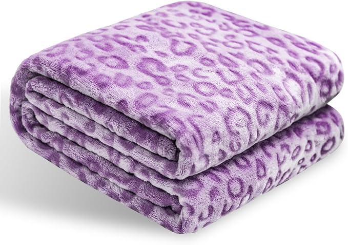 Bnuitland Purple Leopard Print Flannel Throw Blanket, 300 GSM Double Sided Fuzzy Fluffy for Bed Sofa Couch Travel, Super Soft Lightweight Cheetah Print Blanket for Adultsa and Kids, 50×60 inch
