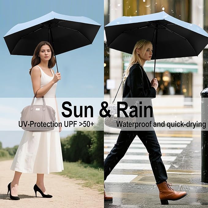 Windproof Compact Travel Umbrella,Large Strong but Light Portable and Automatic Folding Rain Umbrella, small inverted for travel size