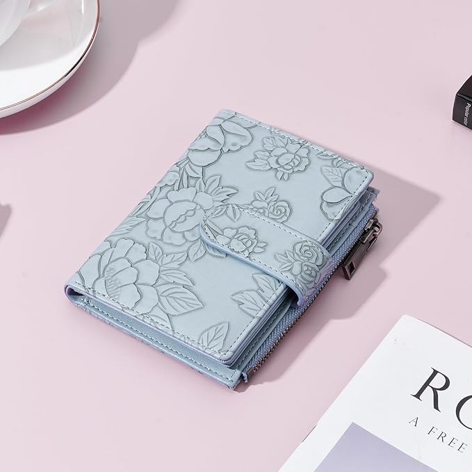 GAEKEAO Womens Wallet Small Vegan Leather RFID Blocking Bifold Zipper Pocket Wallet Card Case Purse with ID Window