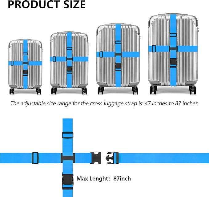 BILIONE Cross Luggage Straps and Luggage Tags Set, Cross Luggage Straps and 2 Tags Set, Heavy Duty Suitcase Belts Adjustable Travel Accessories for 20-32 Inch Luggage (Black)