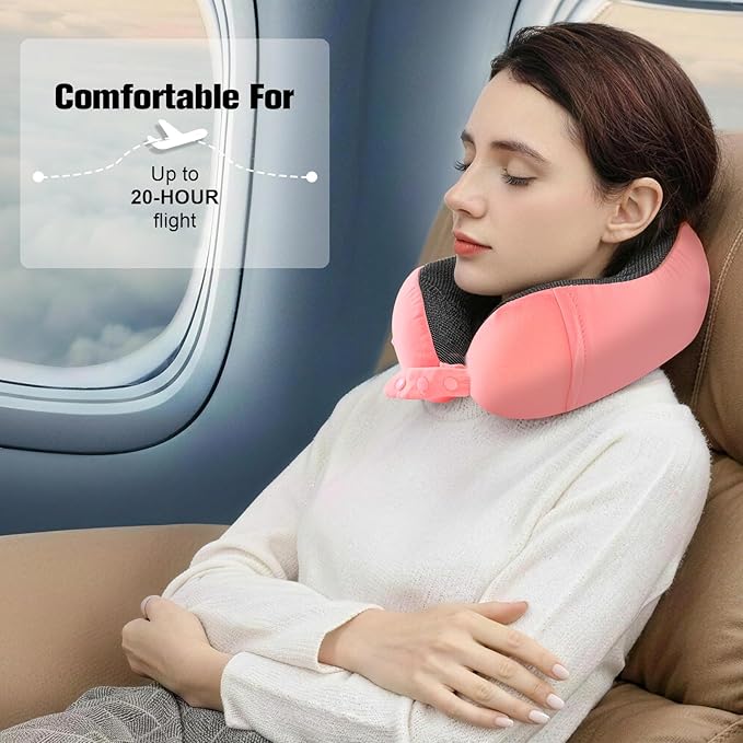 Neck Pillow for Traveling, Travel Pillows for Airplanes,100% Pure Memory Foam Travel Neck Pillow, Adjustable Flight Pillow, Portable Plane Accessories with Eye Mask, Earplugs, Carry Bag