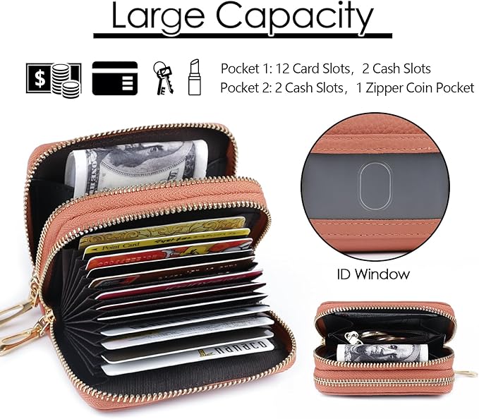 imeetu RFID Credit Card Holder, Small Leather Zipper Card Case Wallet for Women